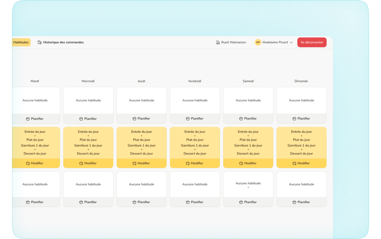 Calendrier des habitudes de consommation dans l’application de réservation