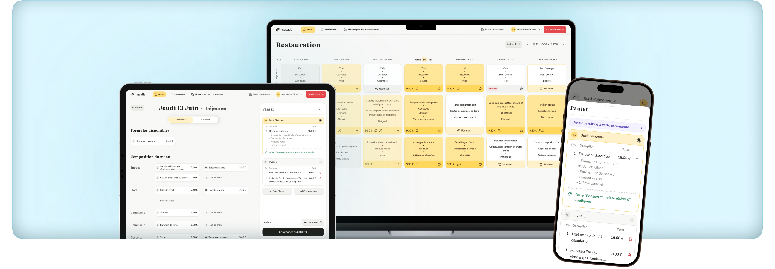 Réservation d’un repas depuis l’application