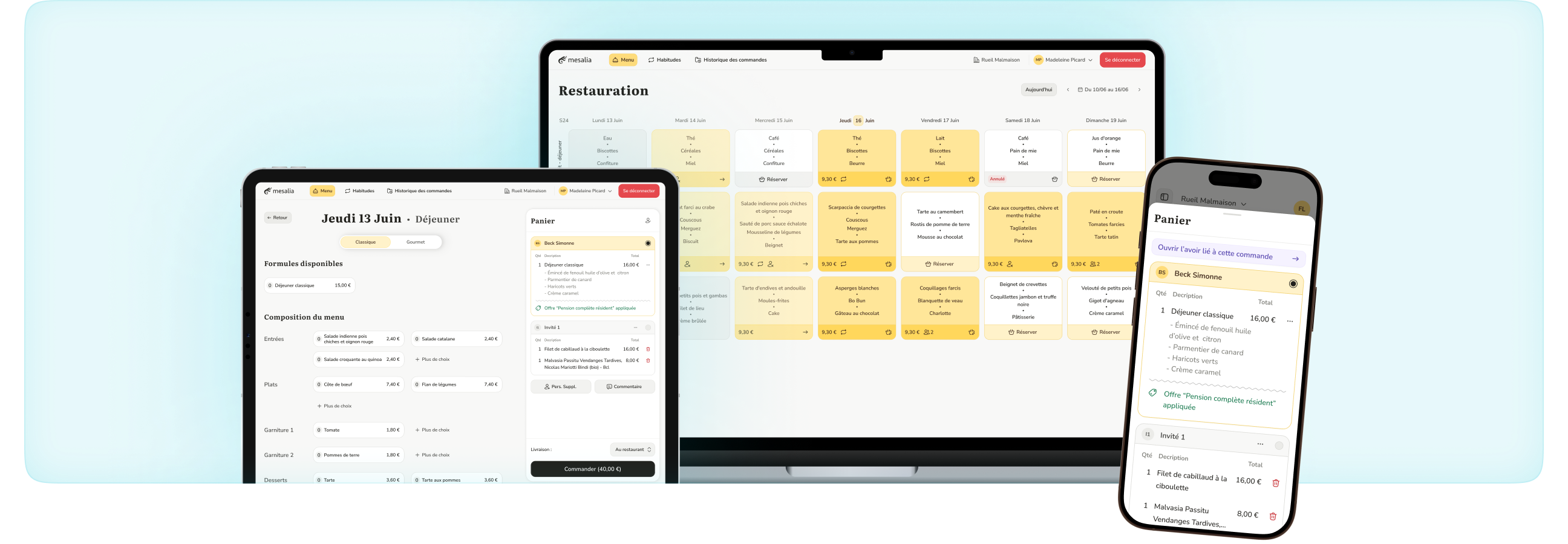Réservation d’un repas depuis l’application