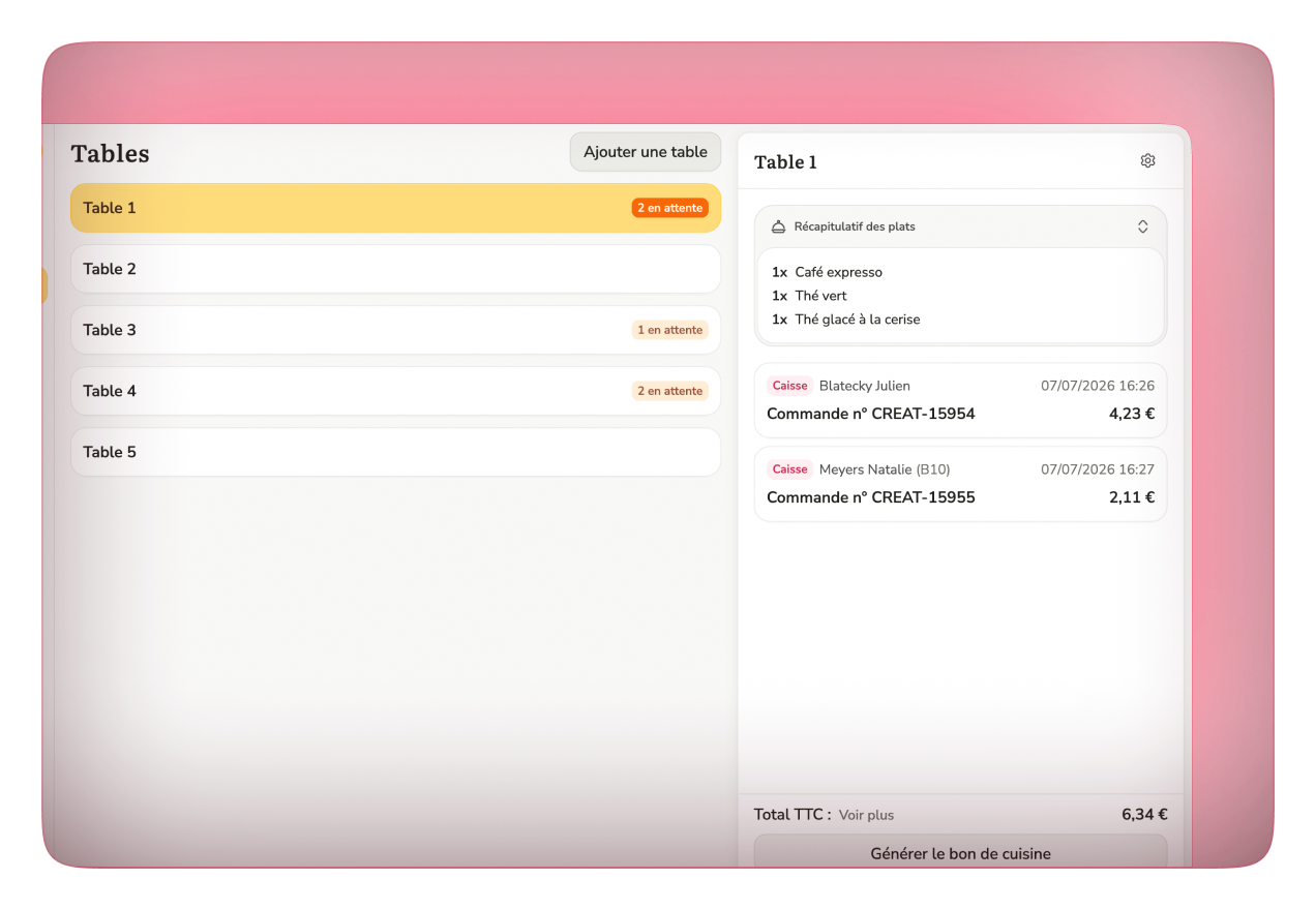 Gestion des tables et récapitulatif d’une commande sur le terminal de vente